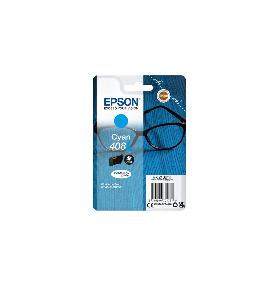EPSON Encre Cyan 21.6ml DURABrite Ultra Lunettes - 408/408L
