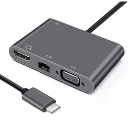 Adaptateur USB C HEDEN USB C male / HDMI F+VGA F+RJ45 HDMI 40/30HZ, VGA 1920*108