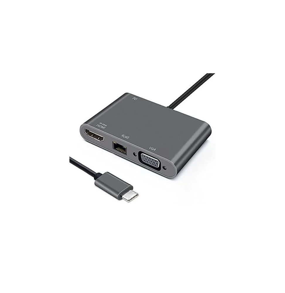 Adaptateur USB C HEDEN USB C male / HDMI F+VGA F+RJ45 HDMI 40/30HZ, VGA 1920*108
