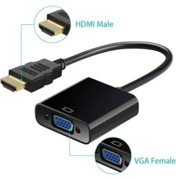 Adaptateur VGA femelle vers HDMI m le - HDMI fiche or - Noir - C ble 15 cm - en