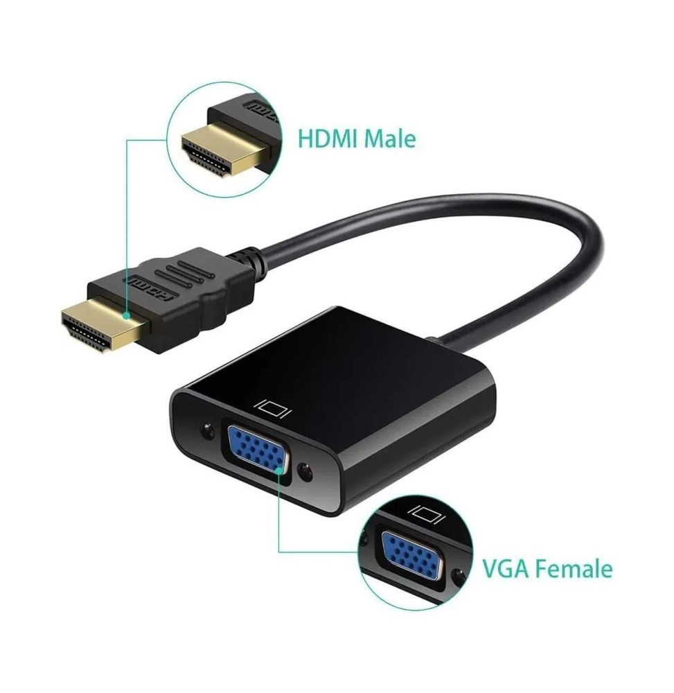 Adaptateur VGA femelle vers HDMI m le - HDMI fiche or - Noir - C ble 15 cm - en